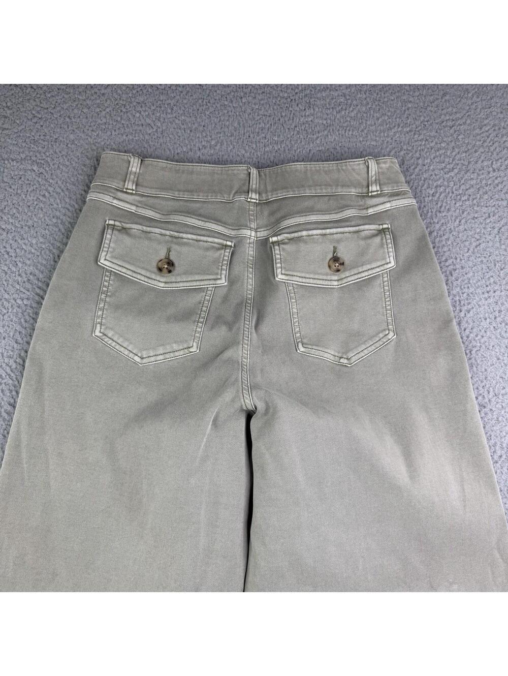 Spanx Green Twill Cropped Wide Leg Pants Women's Large (30x23) High Rise Stretch - Picture 11 of 12